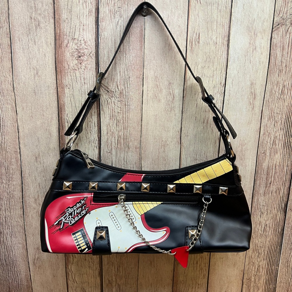 Vintage Y2K Disney Rock 'n' Roller Coaster Guitar Purse Shoulder Bag Studded